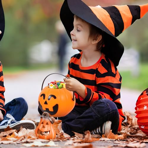 Halloween Pumpkin Buckets Pack of 2 - Trick or Treat Candy Holders for Kids
