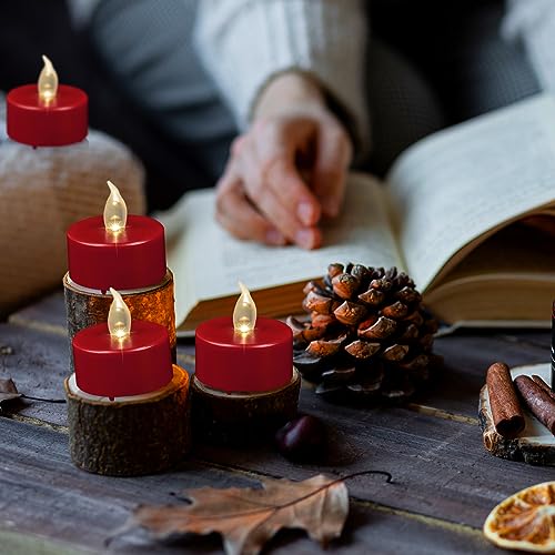 Flameless LED Tea Light Candles Bulk 24 Pack Red Flickering Battery Operated