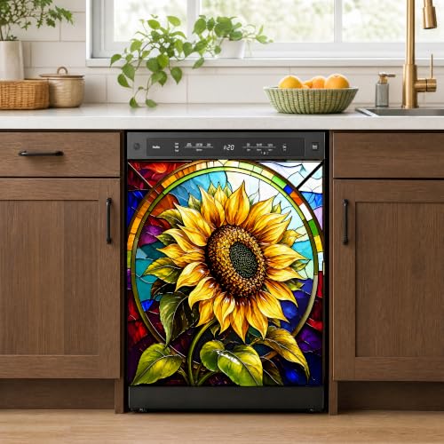 Sunflower Dishwasher Magnet Cover - Aesthetic Glass Kitchen Decor, One Size