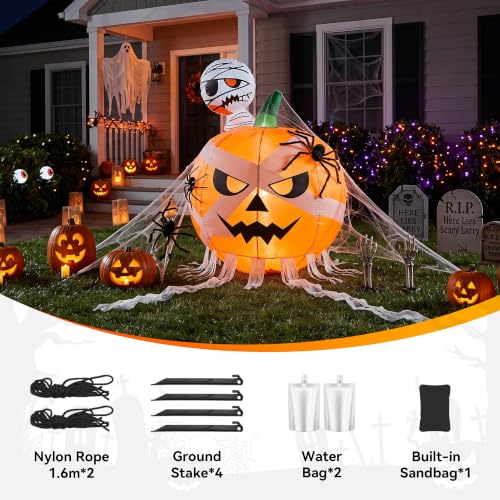 Halloween Inflatable Mummy & Pumpkin Duo with LEDs - 4FT Outdoor Yard Decor - Horror Pumpkin Variation