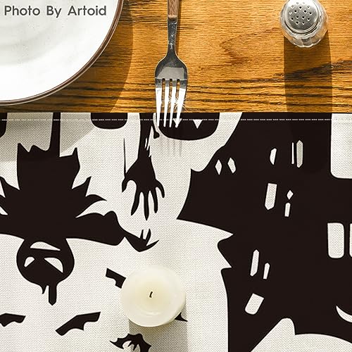 Halloween Table Runner 13x120 Inch Black White Decor Party Home | Artoid Mode 210 GSM
