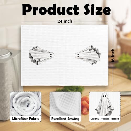 Halloween Ghost Kitchen Dish Towels Set of 2 - Autumn30 Variation 16x24in Microfiber