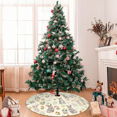 Easter / 48-Inch Bunny Christmas Tree Skirt - Festive Holiday Decor
