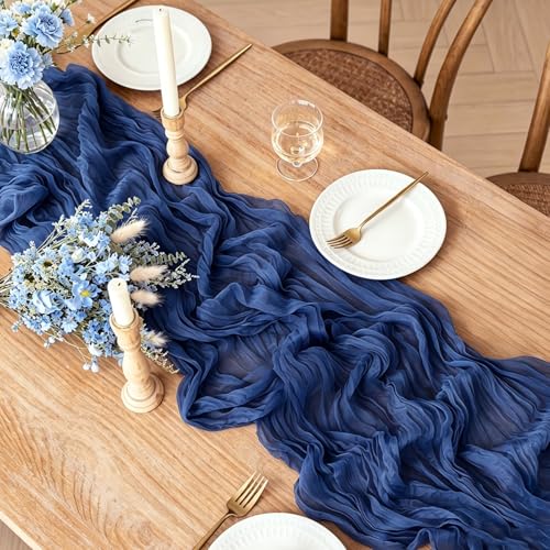 Navy Blue Table Runner 10ft Gauze Rustic Boho Wedding & Party Decor - Variation of Navy Blue-32# / 3