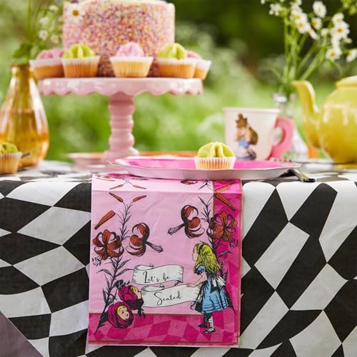 Alice in Wonderland Paper Table Cover - Black & White Disposable Party Tablecloth 71x47 Inches - Variation of THIS listing