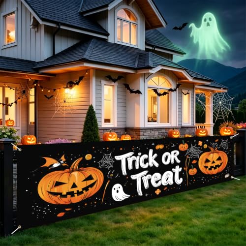 Halloween Fence Banner 10x3FT Waterproof Outdoor Yard Decor with Ghost & Bats - Variation 43-1