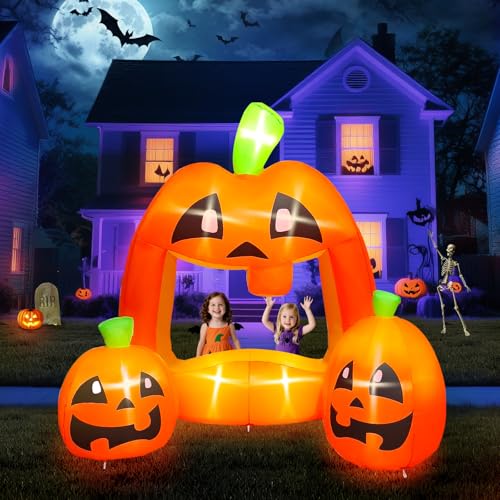 7FT Halloween Inflatable Pumpkin Photo Booth with LED Lights - Outdoor Yard Decor
