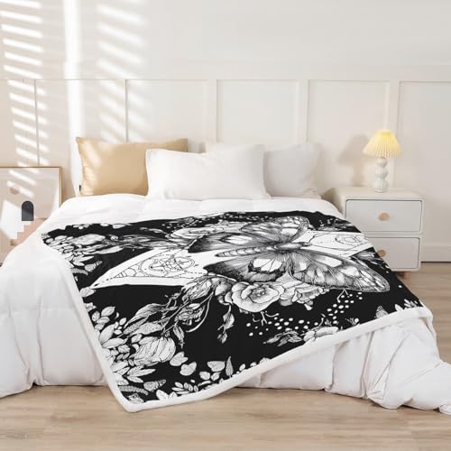Gothic Moth Plush Throw Blanket Queen Size 90x90 Inches - Halloween Decor
