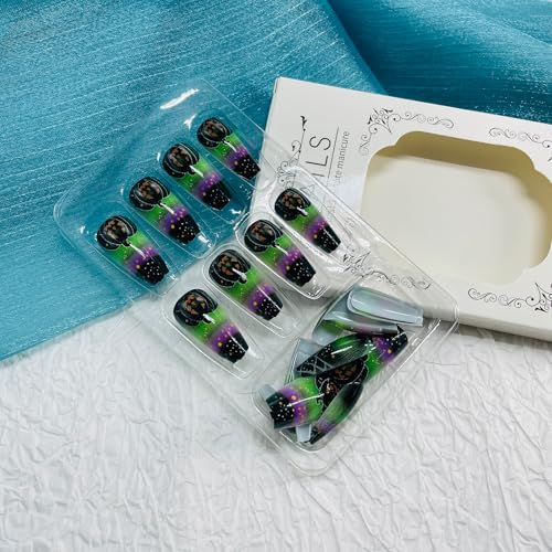 Halloween Fake Nails - 32 Medium Square Press-On Nail Designs for Women - Pumpkin & Spider Web
