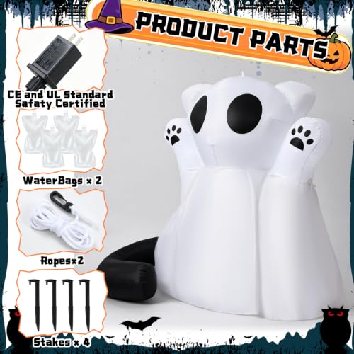 6 ft Ghost Cat Halloween Inflatable Decoration with LED Lights - Yard & Porch Decor