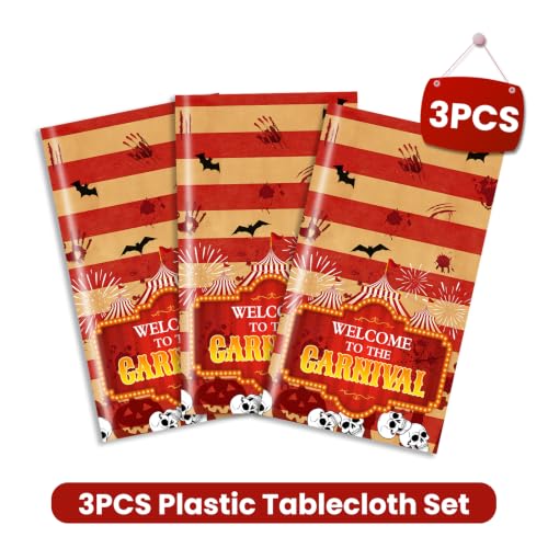 Halloween Circus Clown Plastic Tablecloth - Red, 108x54 Inches, 3 Pack
