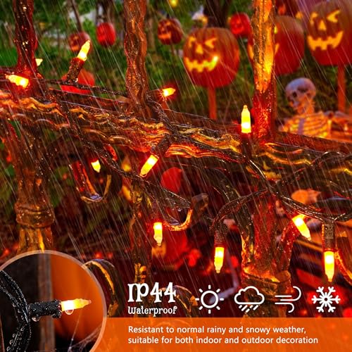 HEYFUNi 21ft Orange Halloween String Lights - 100 LED Mini Lights with Black Wire & Extra Fuses