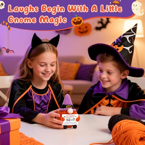 Halloween Gnome Basket Stuffers - Handmade Crochet Witch Hat Decor & Gifts
