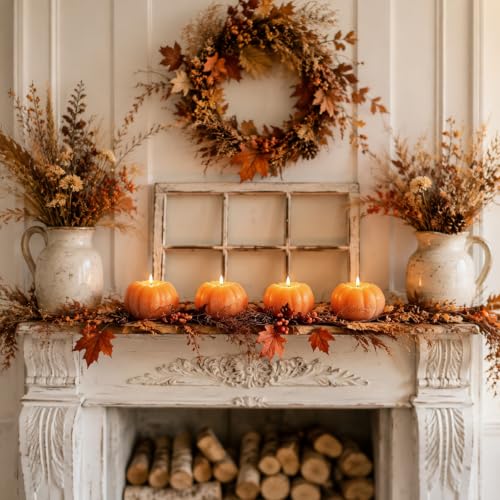 Flameless Pumpkin Candle - Orange Fall Decor, Real Wax Texture, Remote Control