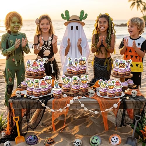 Summer Ween Party Decorations - 24 Pcs Summer Halloween Cupcake Toppers - Variation of THIS listing