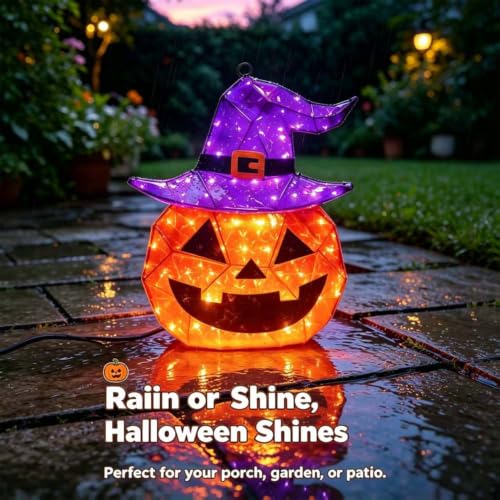 Outdoor Light Up Pumpkin with Witch Hat & 85 LEDs - 24 Inch Halloween Decor
