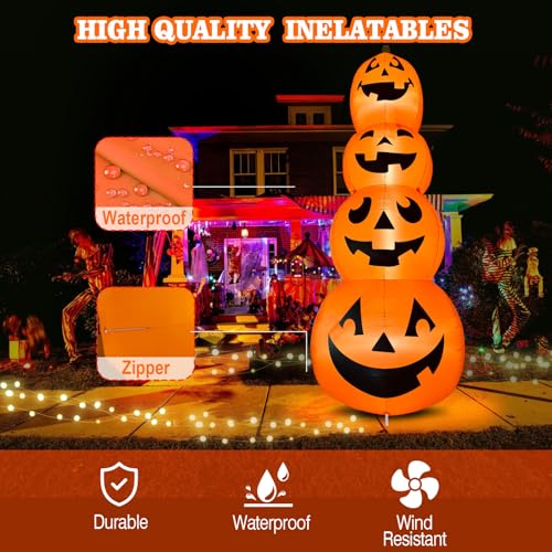 Giant 12FT Halloween Inflatable Stacked Pumpkin Decoration with Built-in LEDs - Outdoor Lawn Yard Halloween Decor - Variation of Stacked Pumpkin