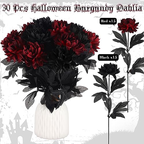 Artificial Dahlia Flowers Set 30 Pcs Gothic Black and Burgundy Decor