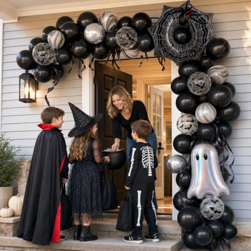 Halloween Black Silver Balloons Ghost Spider Foil Balloon Party Decorations - 34PCS