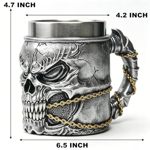 Silvery Skull Mug - 15.8oz Stainless Steel Drinkware with Resin Outer