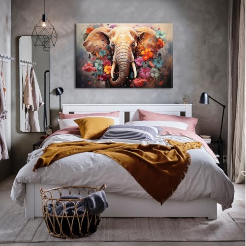 Large Elephant Wall Art Canvas Print - 48 x 32 Inches Wild Animal Decor - Elephant-1