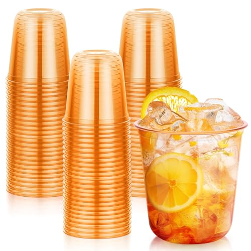 Orange Disposable Plastic Party Cups 12oz Pack of 50 for Halloween & Fall Events - U-Shaped Design