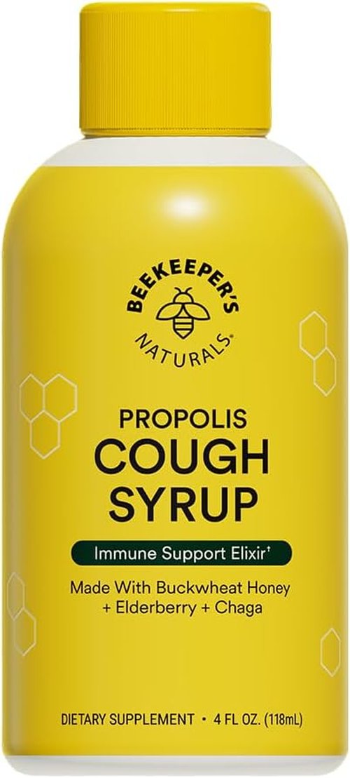 Beekeeper's Naturals Propolis Honey Cough Syrup - Daytime Immune Support & Throat Soothing, 4 oz