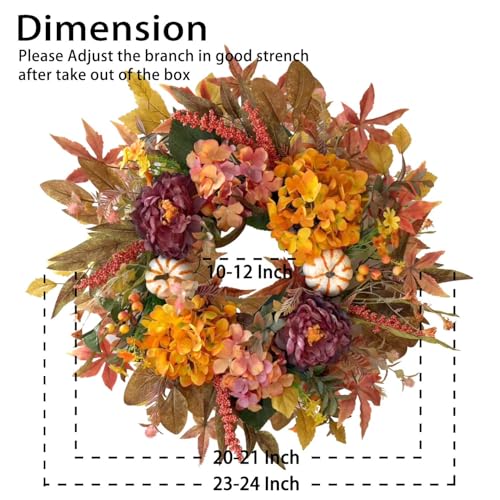 24 Inch Fall Harvest Front Door Wreath - Autumn Thanksgiving Decor - Orange