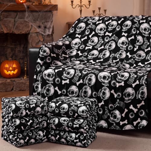 Halloween Skull Fleece Throw Blanket Set - 6 Warm & Cozy Bed & Sofa Throws