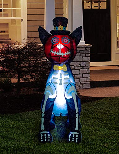 4Ft Halloween Inflatable Dog Skeleton - Spooky Yard Decor with Lights & Stakes