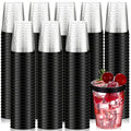 10oz Black Rimmed Disposable Plastic Cups - Elegant Party Tumblers, 200 Pack