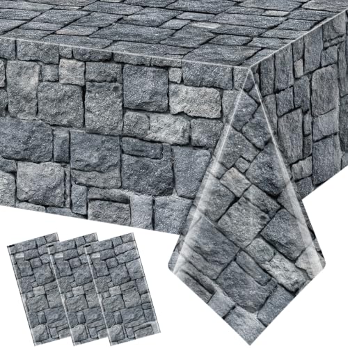 3 Pcs Stone Wall Plastic Tablecloths - Medieval Castle Party Decorations 54x108 Inches