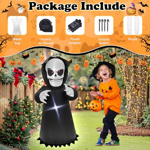 4FT Inflatable Grim Reaper Halloween Yard Decoration - Spooky Outdoor Lawn Decor with LED Lights - Variation: Halloween Ghost