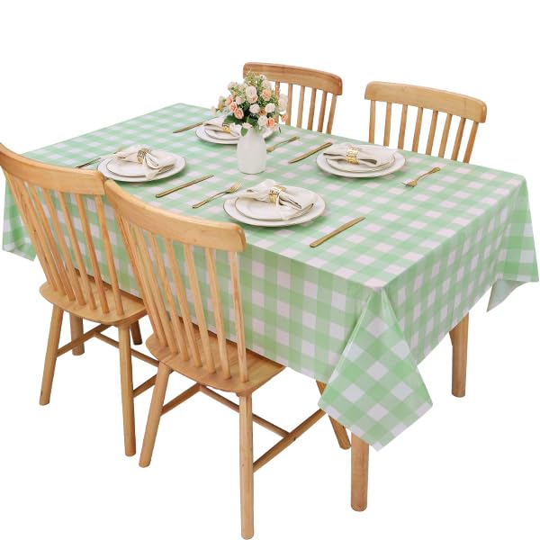 Sage Green & White Gingham Disposable Tablecloths 54x108 Inches - 3 Pack