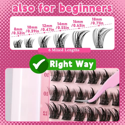 Luxurious C/D Curl 8-18mm Spiky Lash Clusters for Dramatic & Natural Looks - 144 Pcs