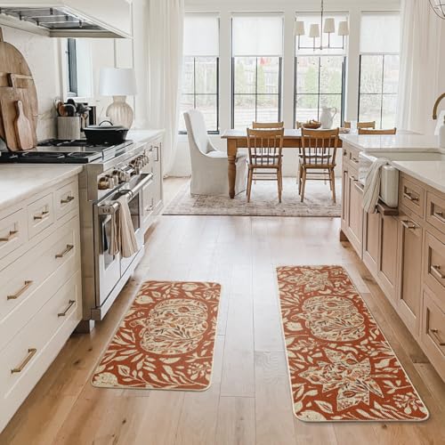 Orange Fall Kitchen Mats Set of 2 - 17x29 & 17x47 Non-Slip Decor