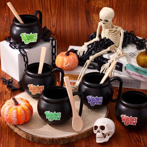Halloween Cauldron Mugs with Spoons - Multicolor, Single-Sided Print, 48 Pack