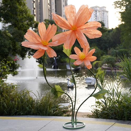 Orange Giant Paper Daisy Flowers for Decoration, Large Artificial Floral Props