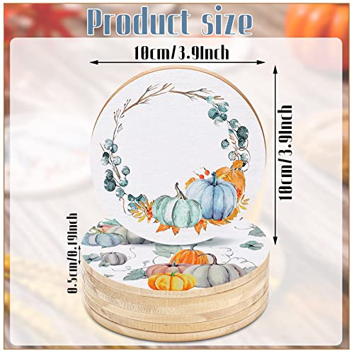Fall Pumpkin Coasters Set - Ceramic and Cork for Drinks, Harvest Decor