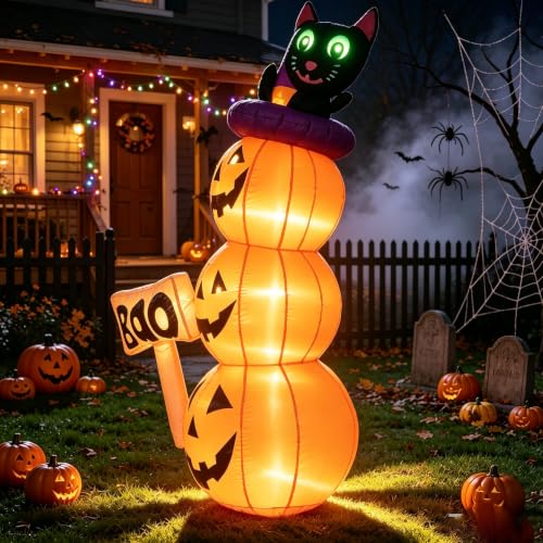 Halloween Inflatable Pumpkin Yard Decoration with LED Lights and Sign - Spooky Outdoor Lawn Display