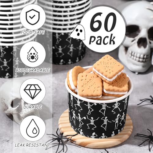 Disposable Skull Halloween Snack Cups 9 oz - Black and White Party Supplies