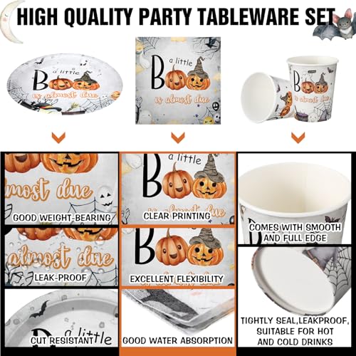 Halloween Baby Shower Party Decor 200-Piece Boo Little Boo Disposable Tableware Set - Dark