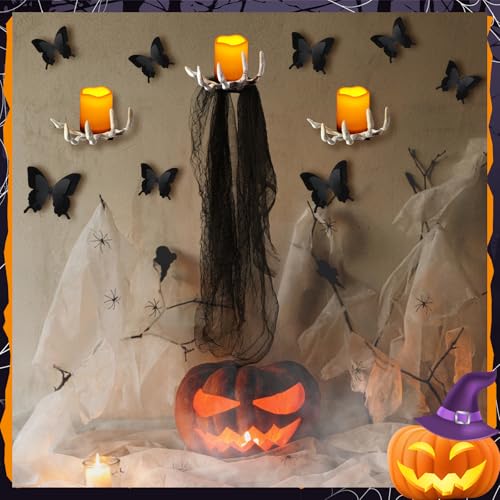 Halloween Gothic Witch's Hand Wall Decorations Set with LED Candles & Spiders