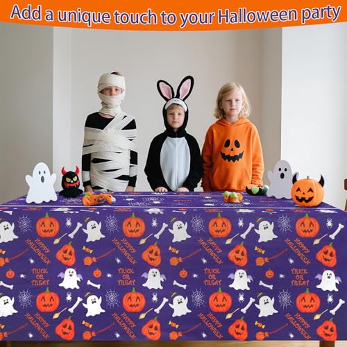 Purple Halloween Ghost Tablecloth - 6FT Spider Web Pumpkin Design for Party Decorations