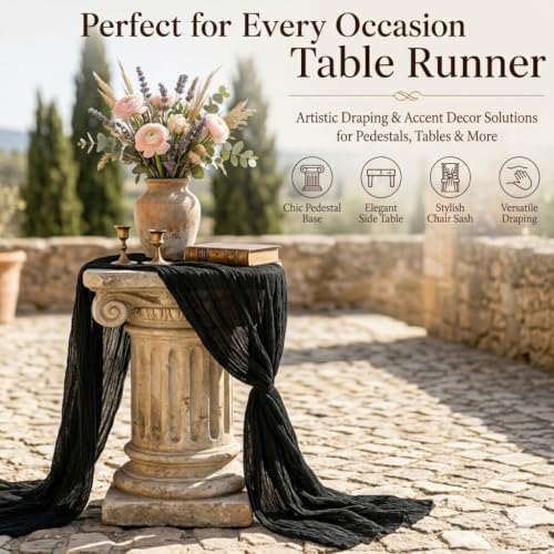 Black Cheesecloth Table Runner 6 Pack - 22 x 120 Inch, Elegant Rustic Decor