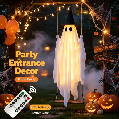 5FT Glowing Ghost Halloween Outdoor Decor with Flash Light Modes & Wind Effect