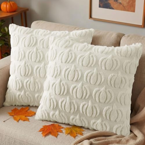 Cream White Pumpkin Throw Pillow Covers 20x20 Set of 2 - Fall Decor