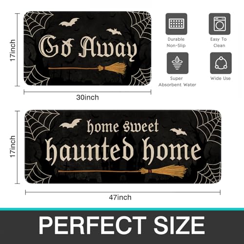 Halloween Haunted Kitchen Rugs Set of 2 - Black Non-Slip Washable Home Decor