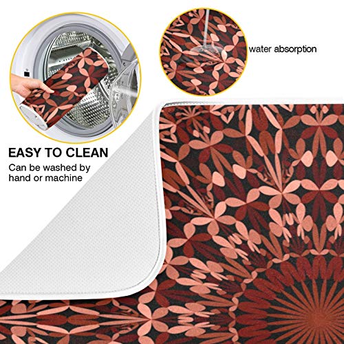 Super Absorbent Microfiber Dish Drying Mat 24x18 Inches - Boho Mandala Maroon Variation