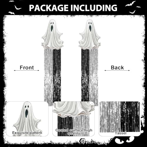 8PCS Outdoor Halloween Ghost Decorations with Silver Tassels for Lawn Garden & Wall